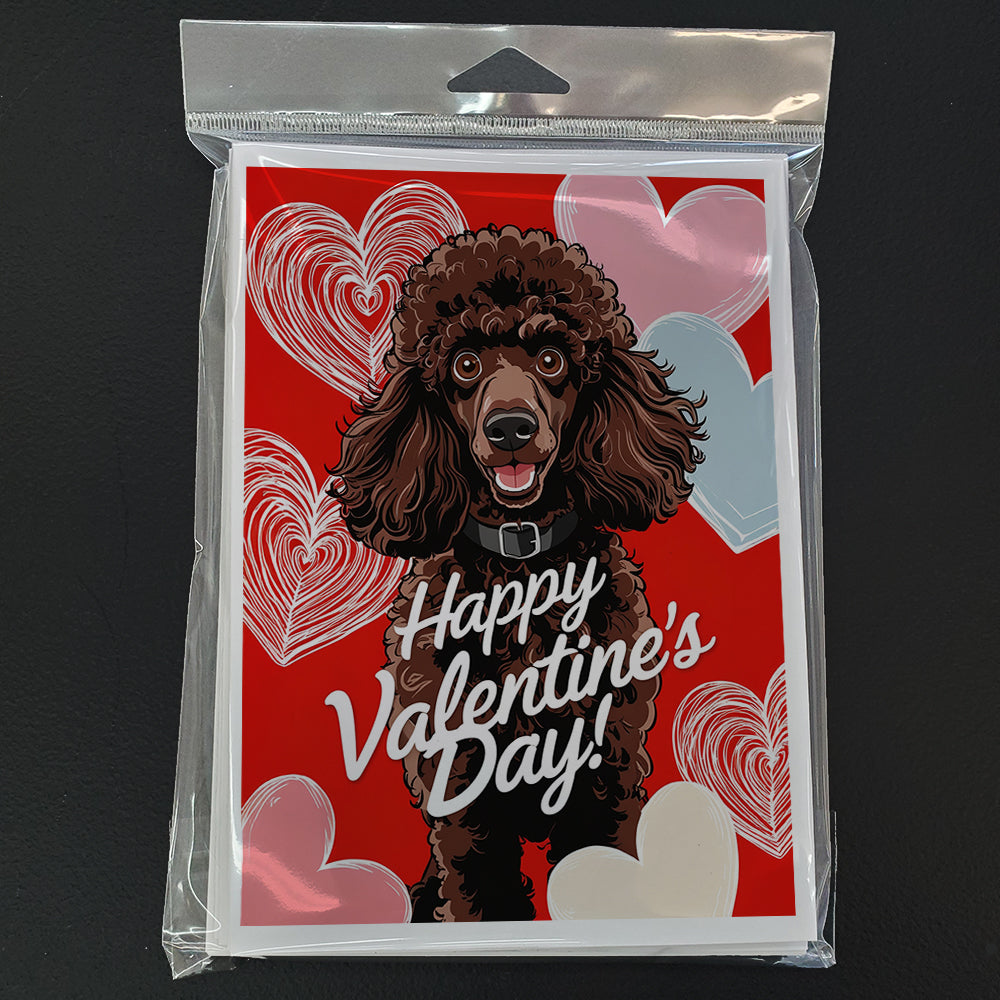 Chocolate Standard Poodle Happy Valentine's Day Greeting Cards Pack of 8