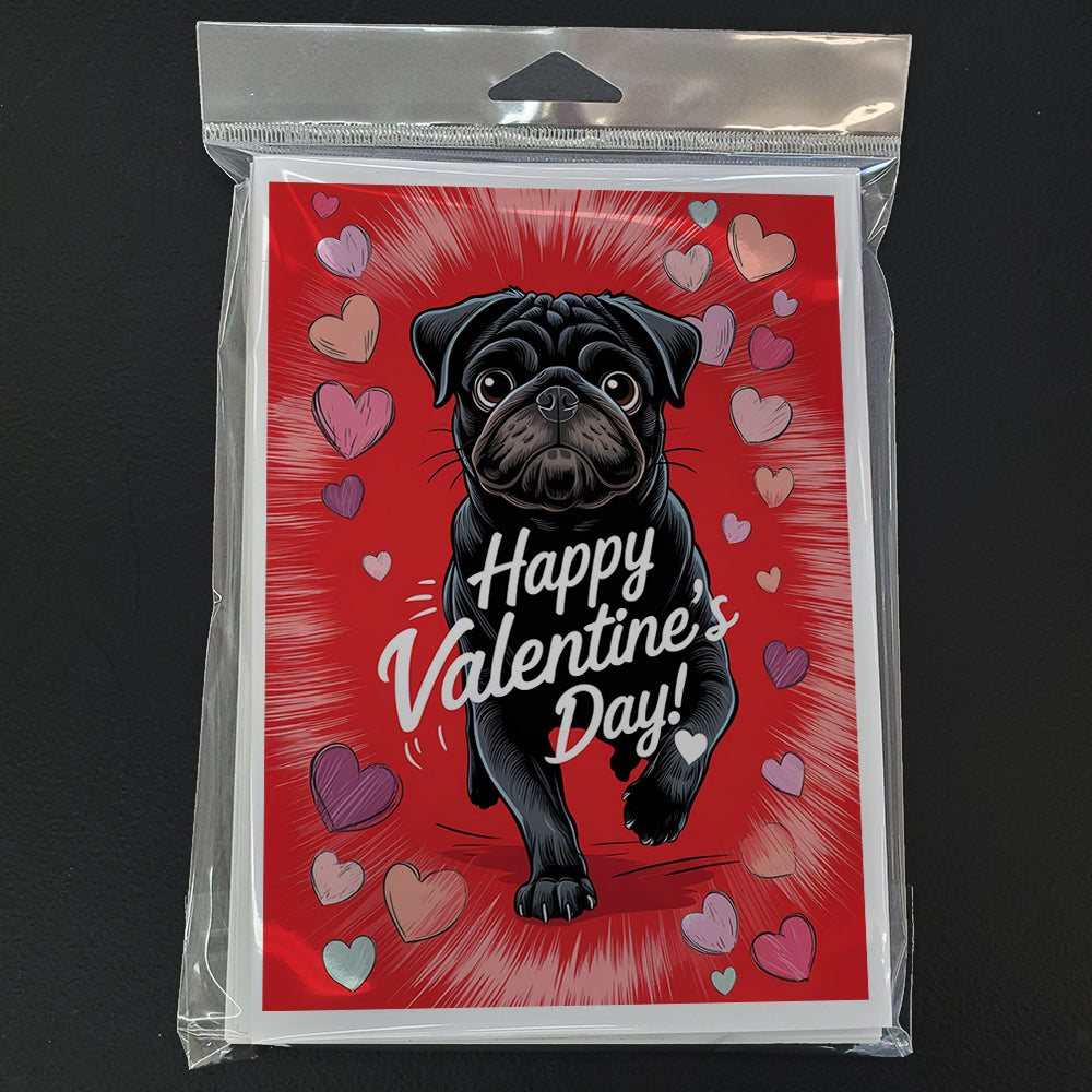 Black Pug Happy Valentine's Day Greeting Cards Pack of 8