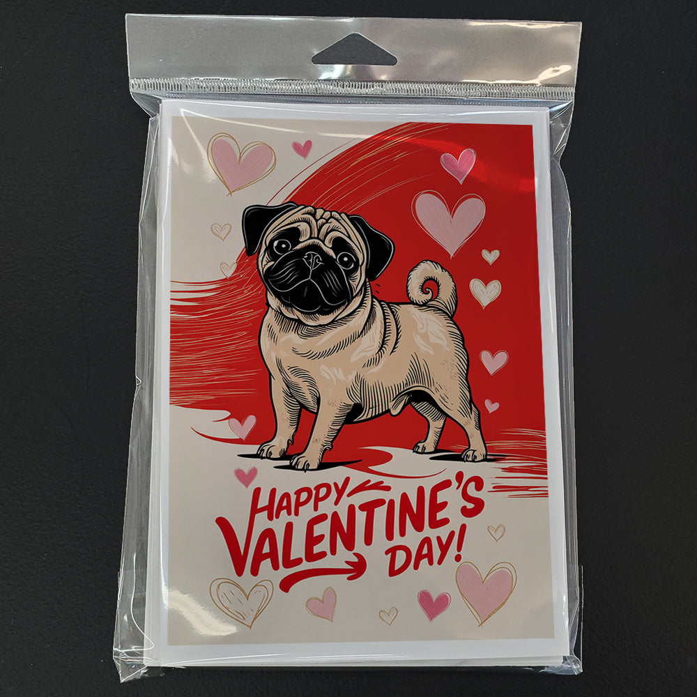 Pug Happy Valentine's Day Greeting Cards Pack of 8