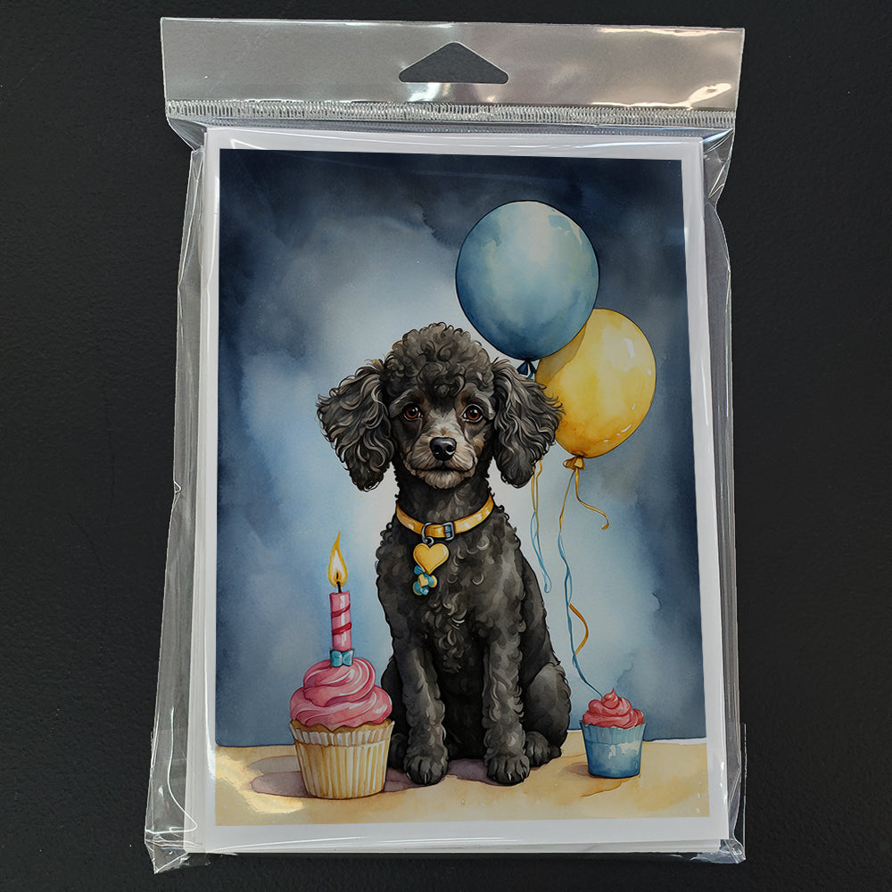 Black Toy Poodle Happy Birthday Greeting Cards Pack of 8