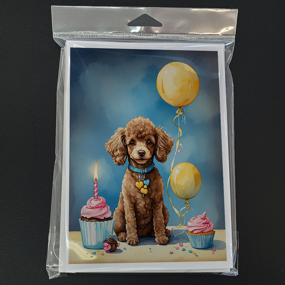 Chocolate Toy Poodle Happy Birthday Greeting Cards Pack of 8