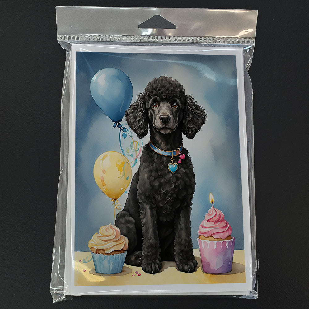 Black Standard Poodle Happy Birthday Greeting Cards Pack of 8