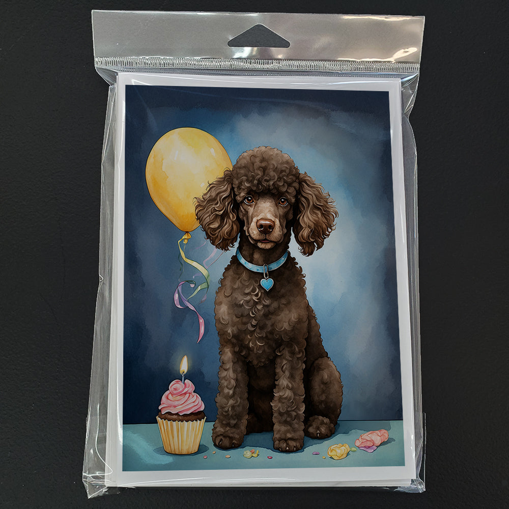 Chocolate Standard Poodle Happy Birthday Greeting Cards Pack of 8