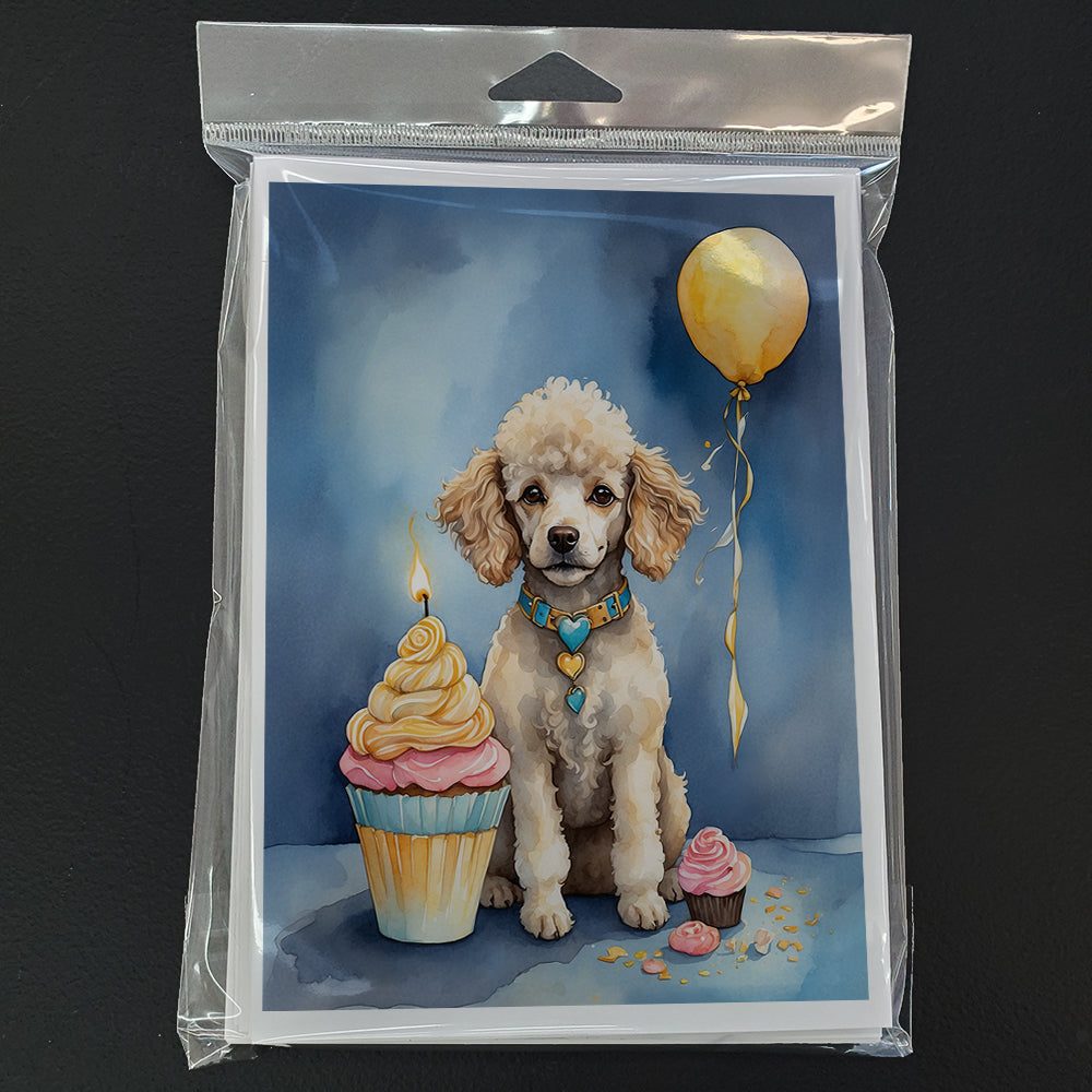 White Toy Poodle Happy Birthday Greeting Cards Pack of 8