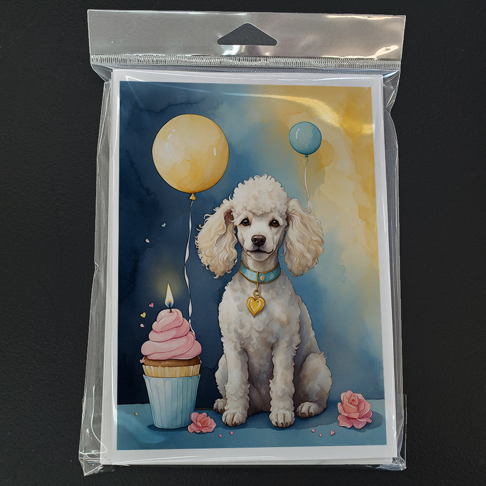 White Poodle Happy Birthday Greeting Cards Pack of 8