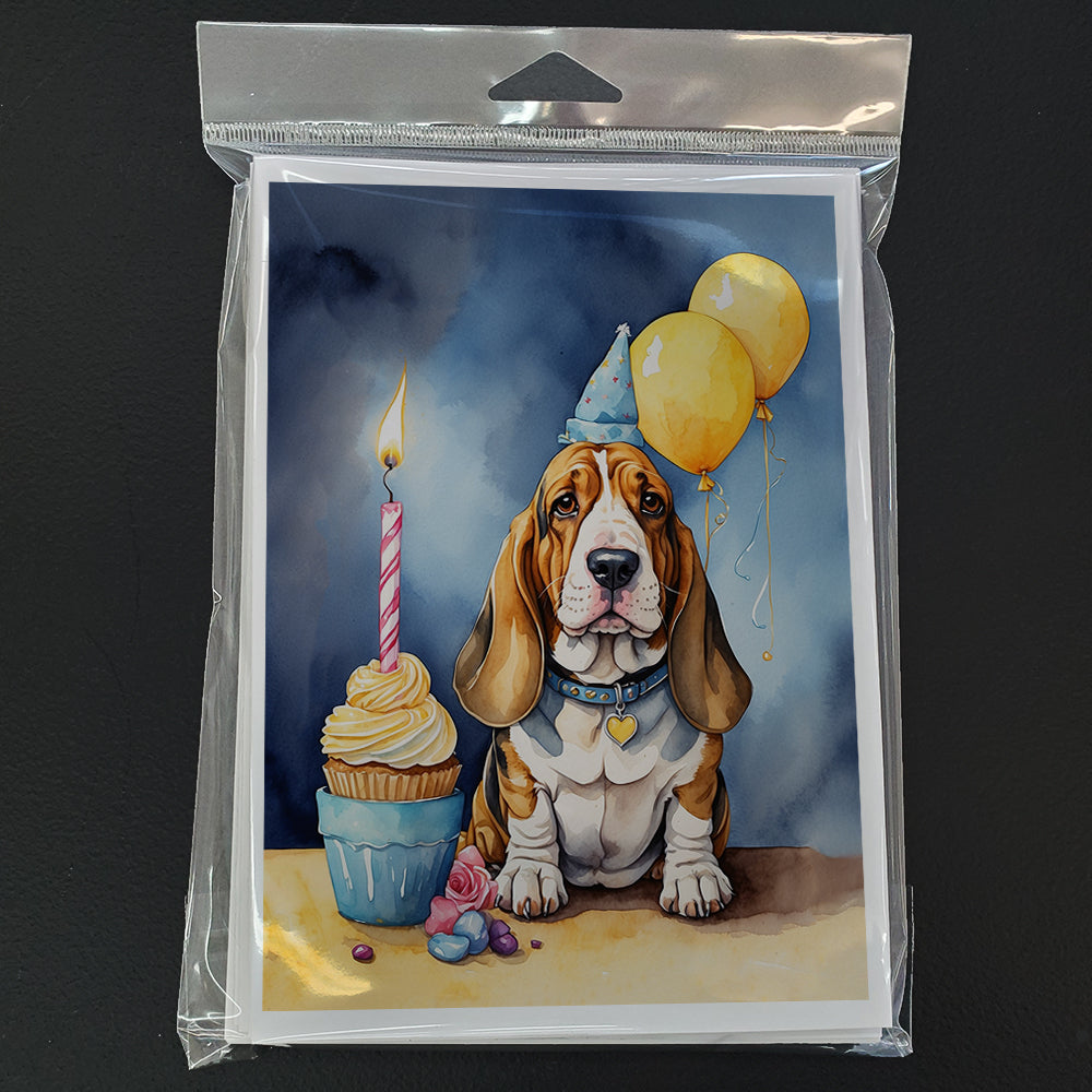 Basset Hound Happy Birthday Greeting Cards Pack of 8