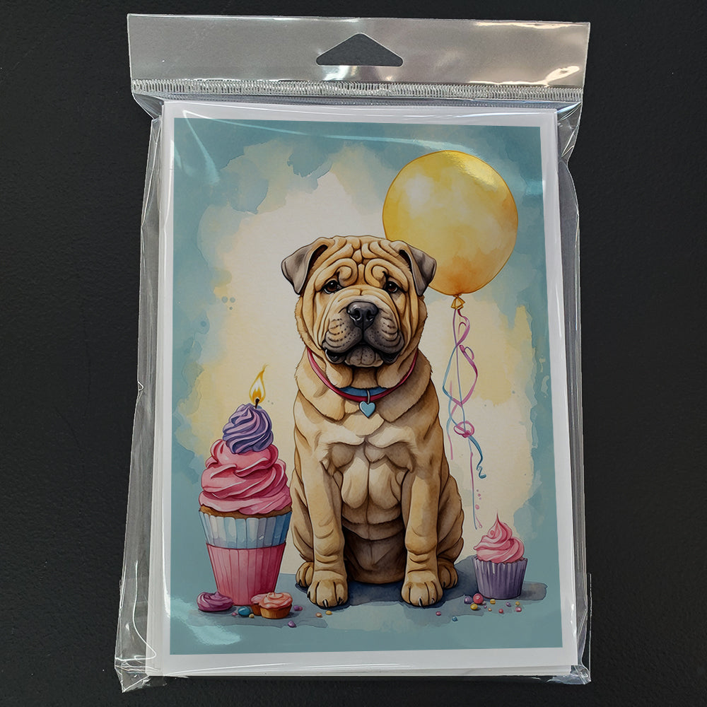 Shar Pei Happy Birthday Greeting Cards Pack of 8