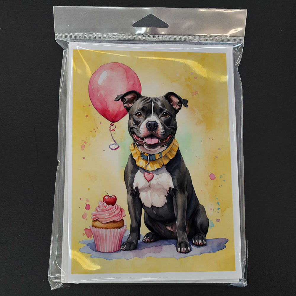 Staffordshire Bull Terrier Happy Birthday Greeting Cards Pack of 8