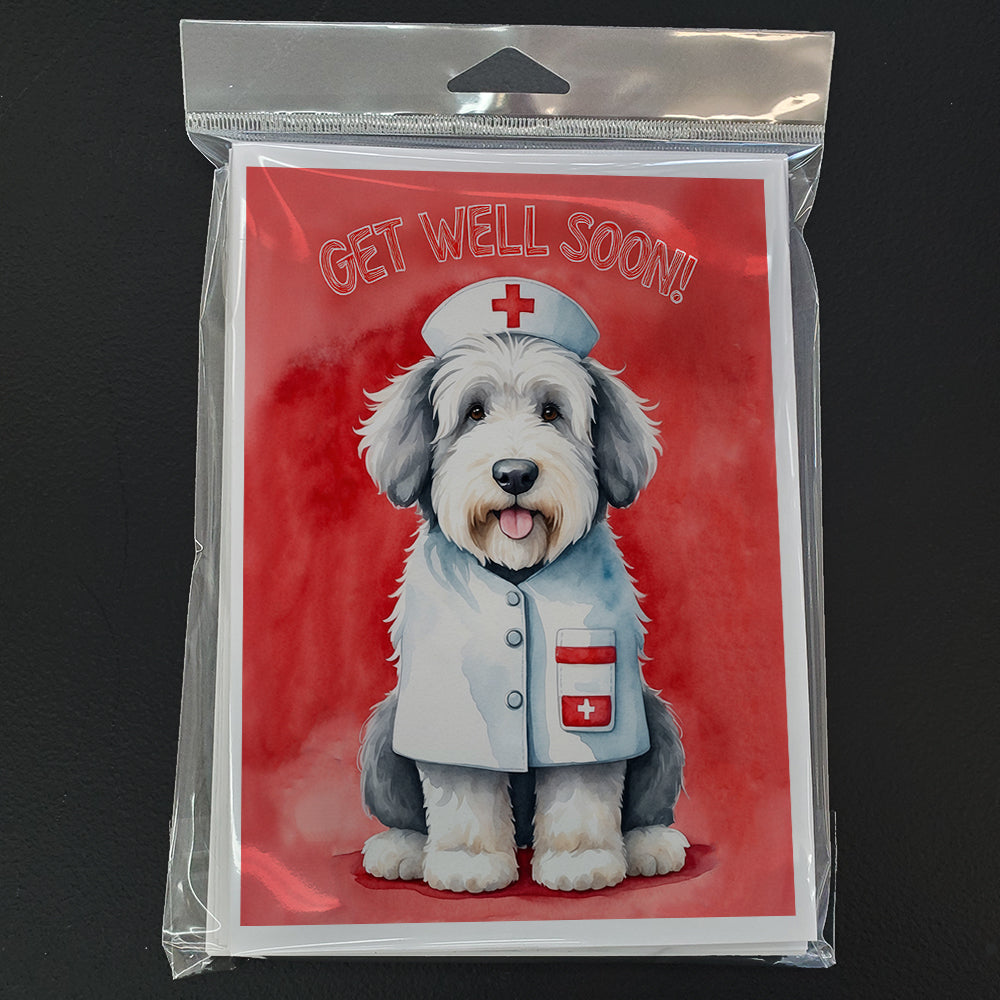 Old English Sheepdog Get Well Soon Greeting Cards Pack of 8