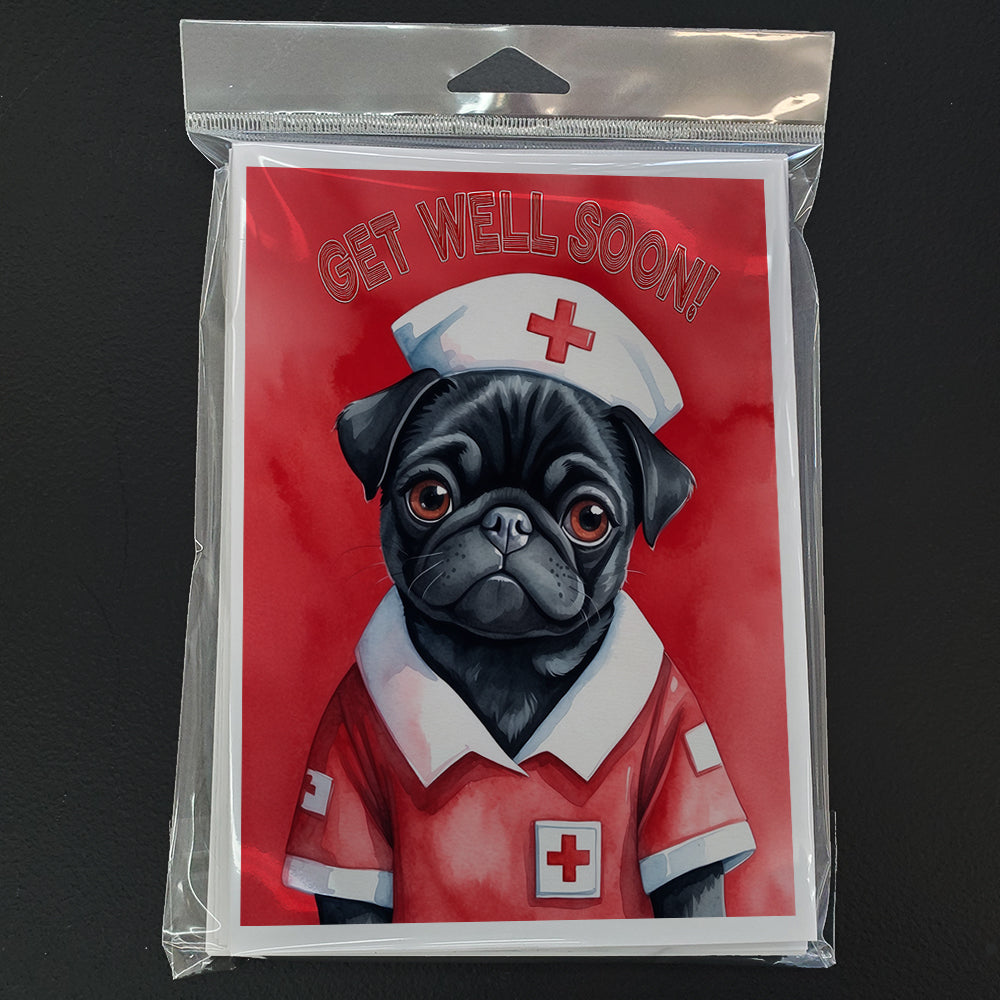 Black Pug Get Well Soon Greeting Cards Pack of 8