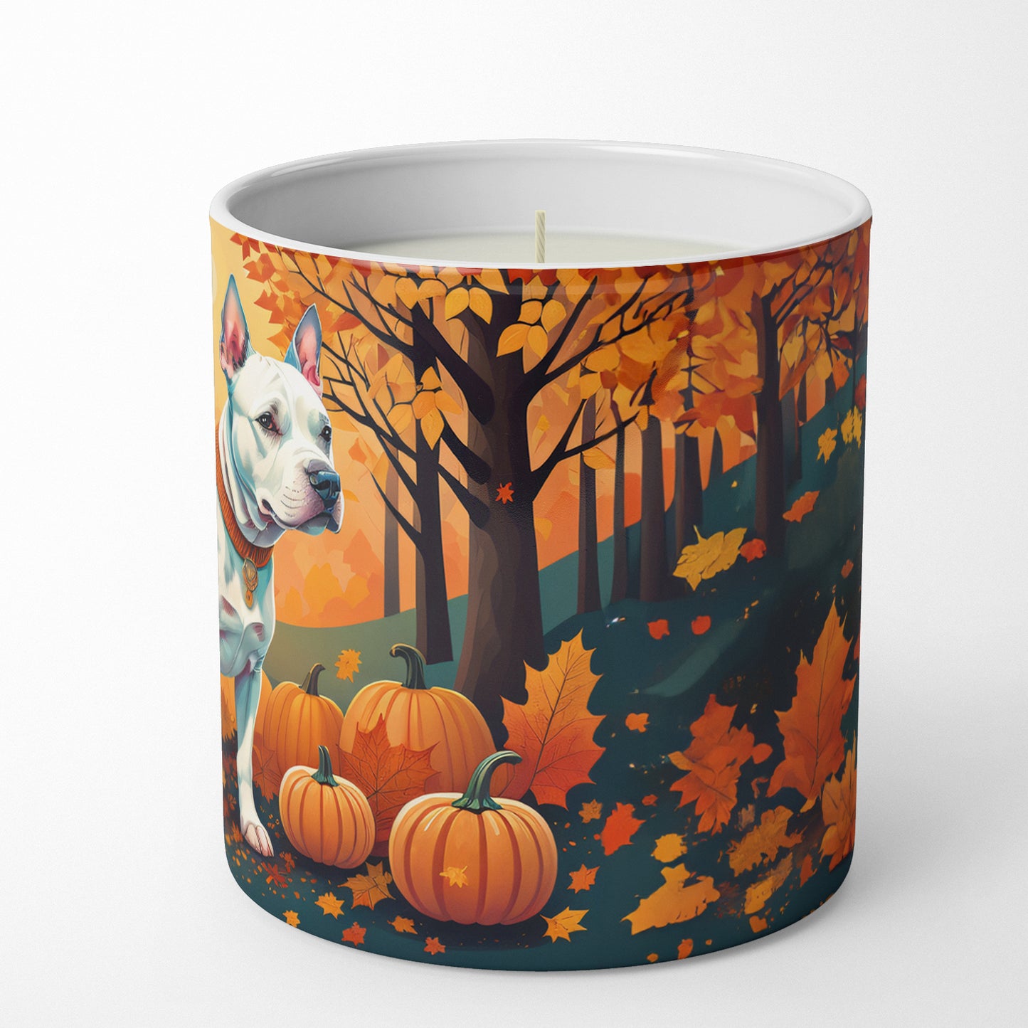 White Pit Bull Terrier Fall Decorative Soy Candle