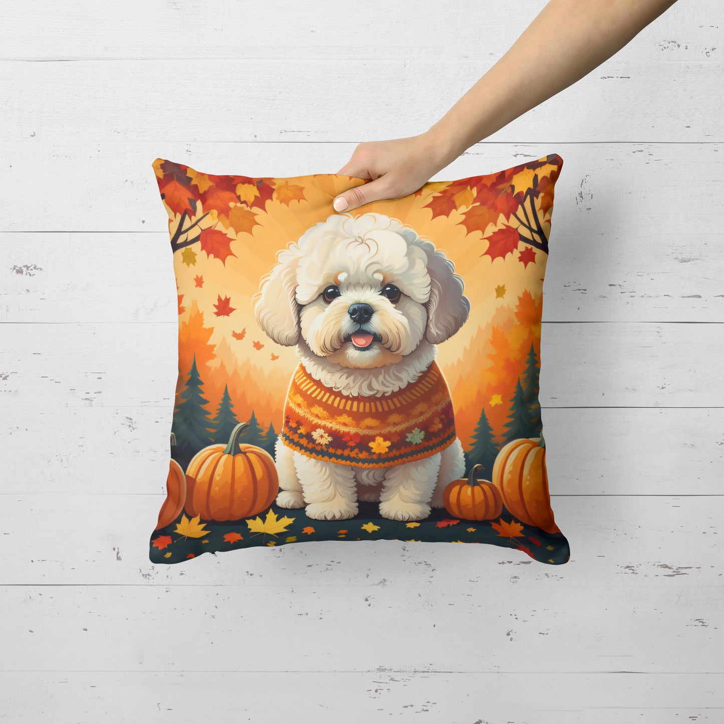 Bichon Frise Fall Throw Pillow