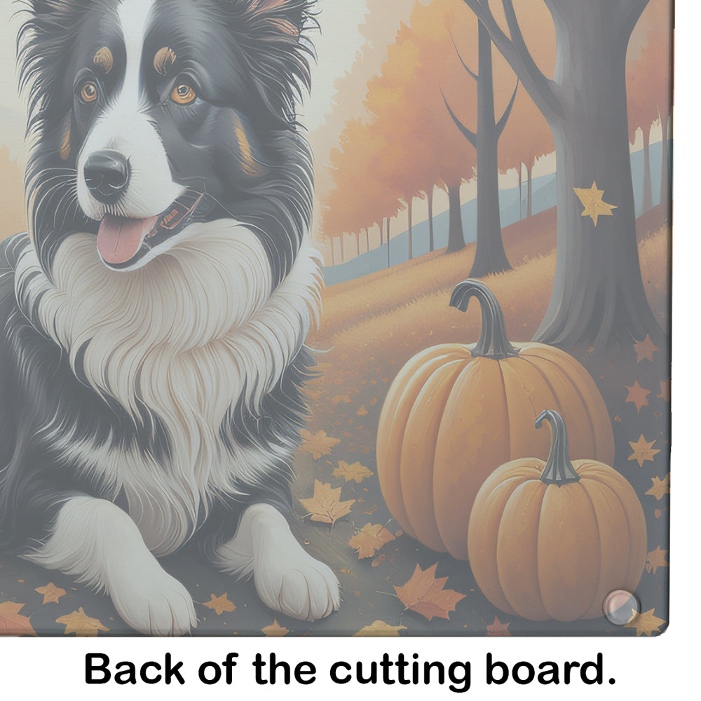 Border Collie Fall Glass Cutting Board