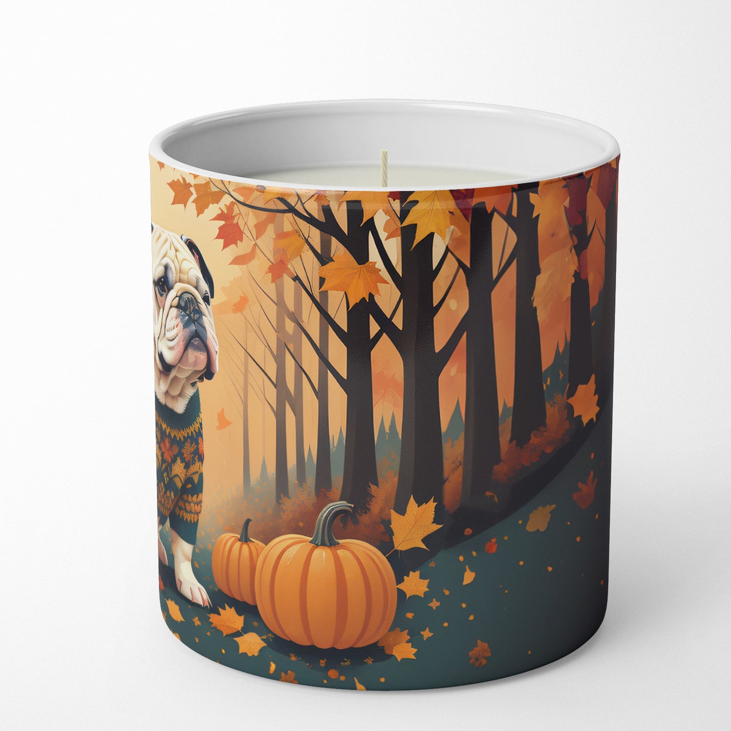 White English Bulldog Fall Decorative Soy Candle
