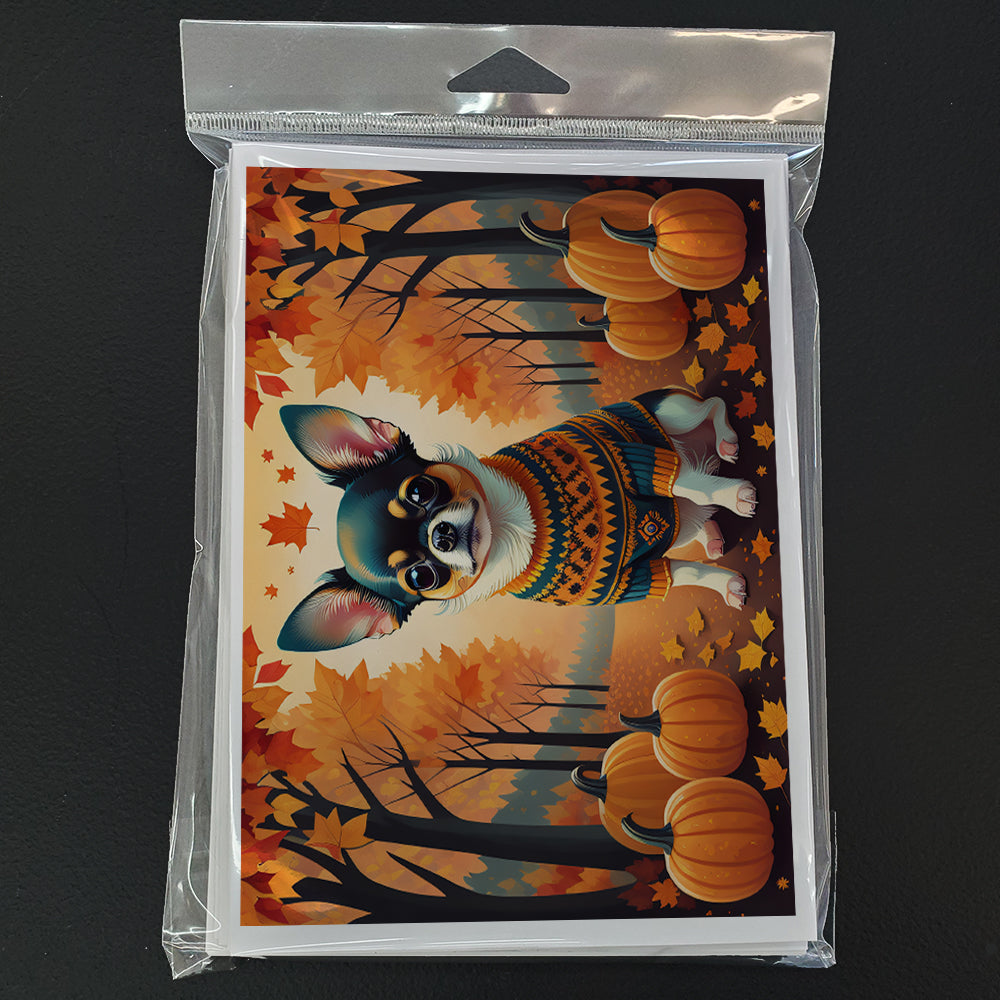 Tricolor Chihuahua Fall Greeting Cards and Envelopes Pack of 8