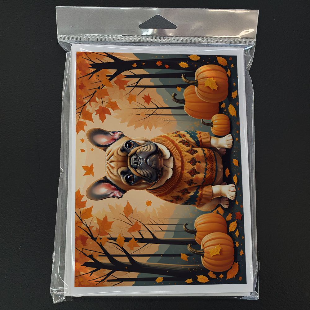 Fawn French Bulldog Fall Greeting Cards and Envelopes Pack of 8