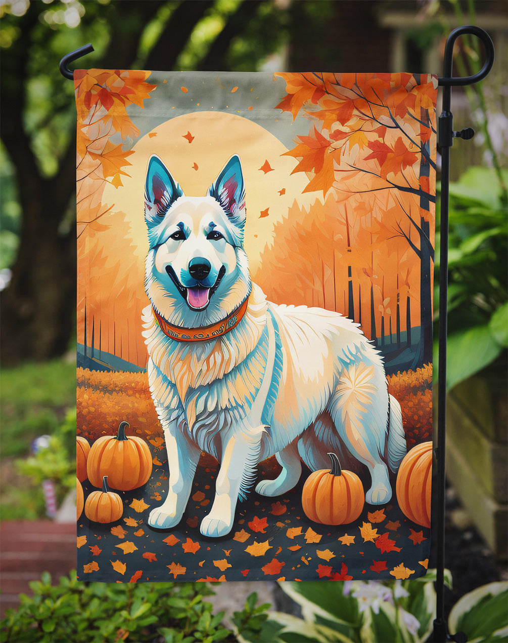 White German Shepherd Fall Garden Flag
