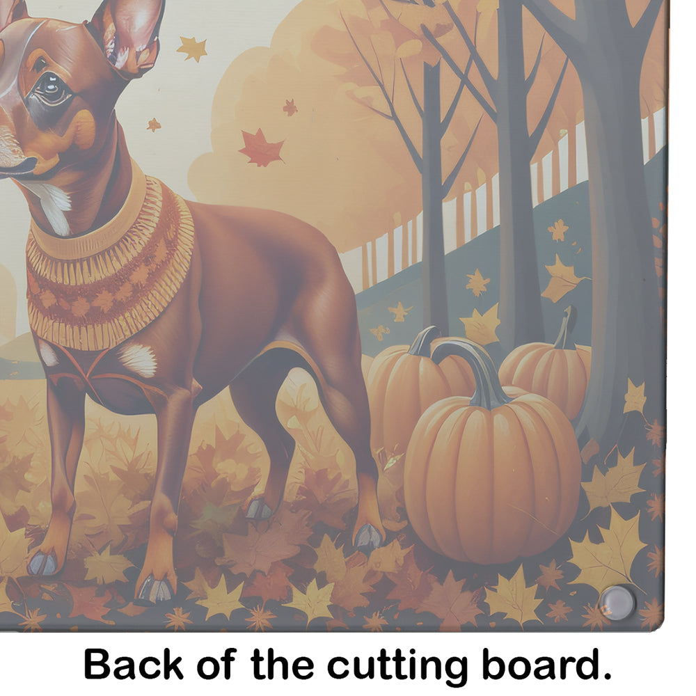 Red Miniature Pinscher Fall Glass Cutting Board