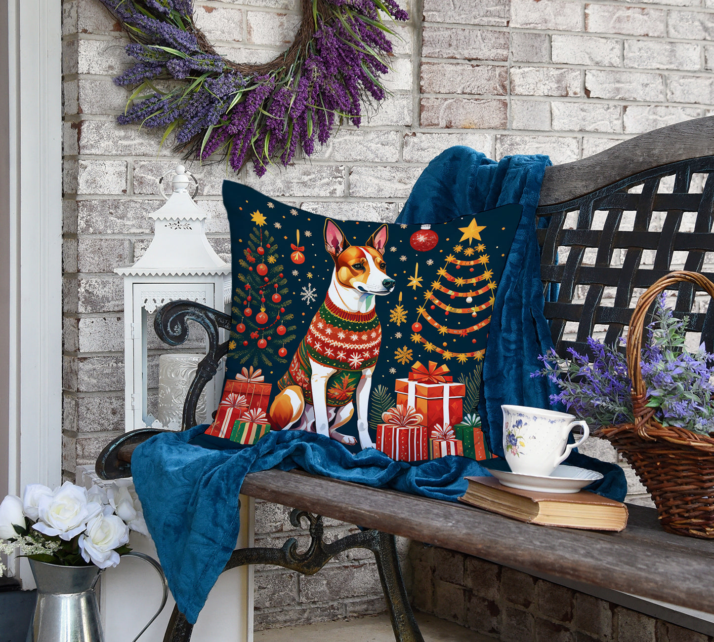 Basenji Christmas Throw Pillow