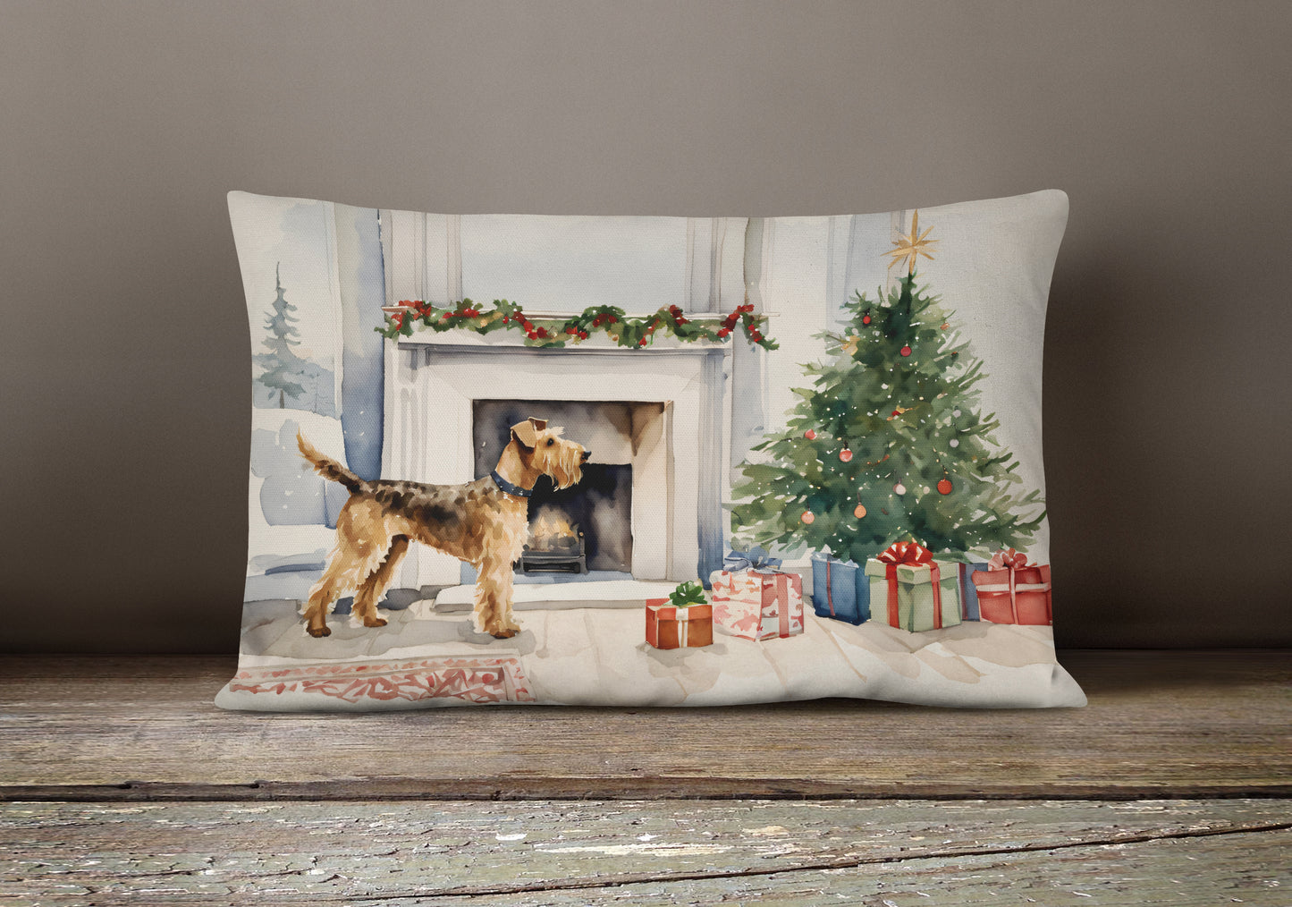 Airedale Terrier Christmas Throw Pillow
