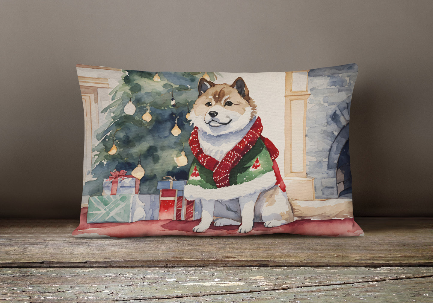 Akita Christmas Throw Pillow