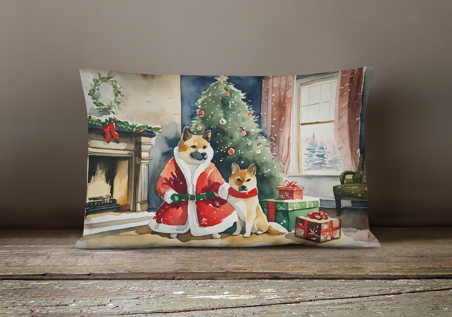 Akita Christmas Throw Pillow