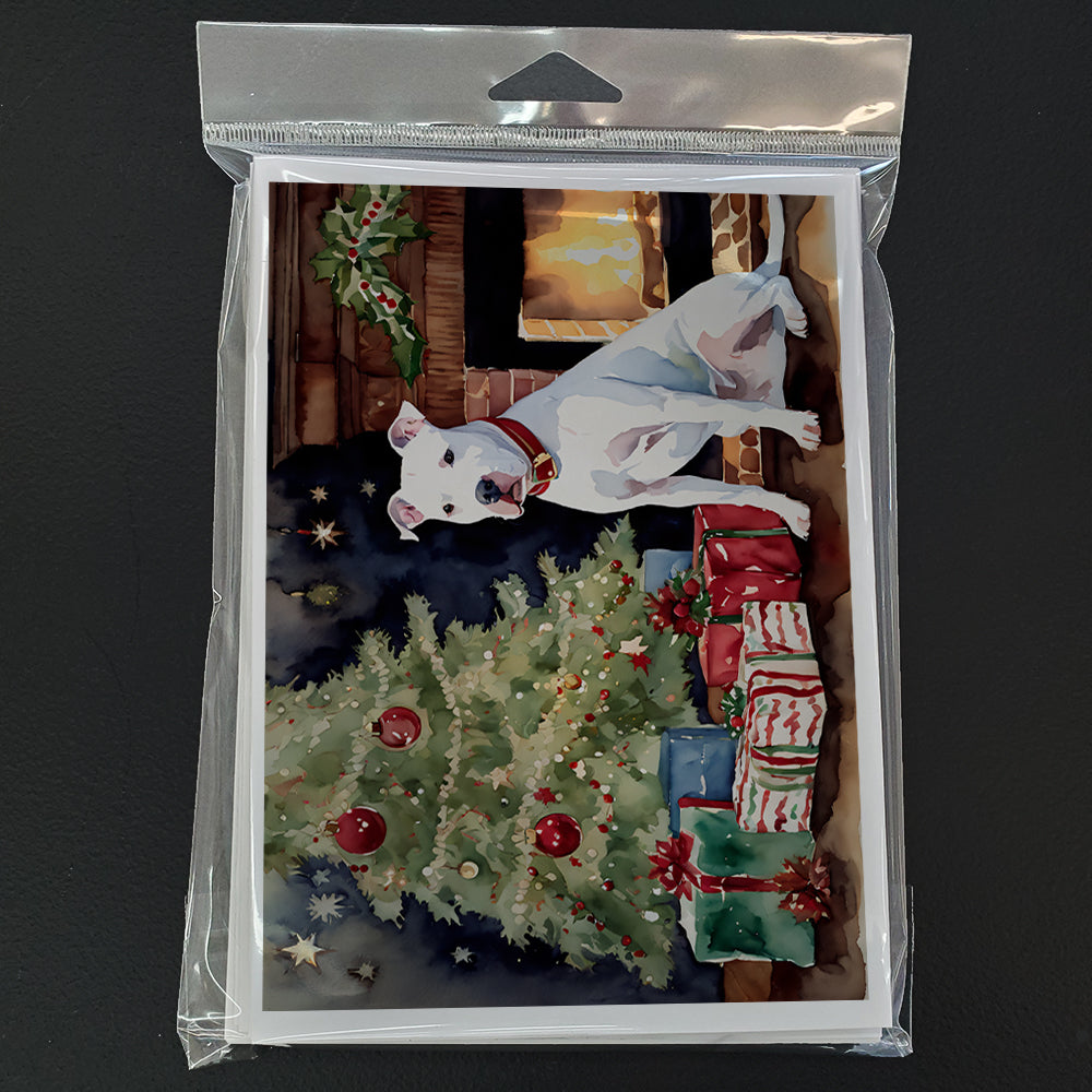 White Pit Bull Terrier Christmas Greeting Cards and Envelopes Pack of 8