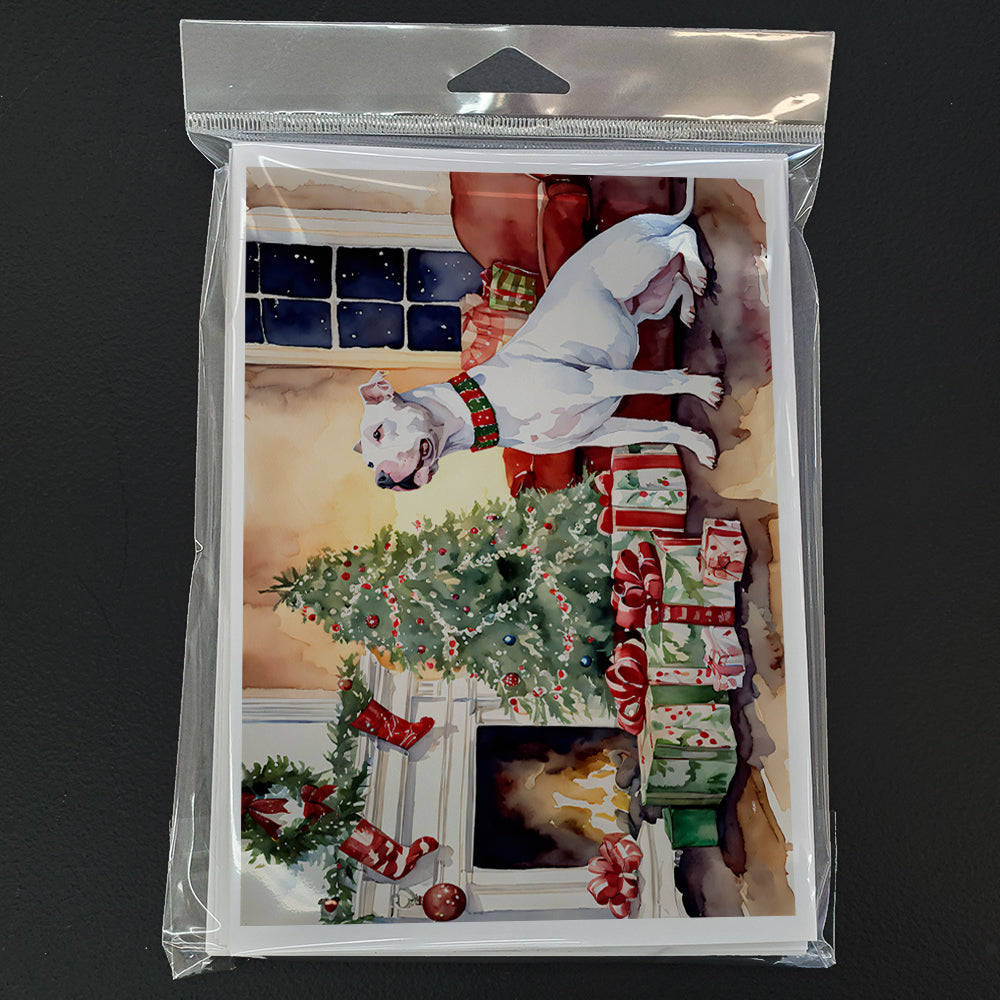 White Pit Bull Terrier Christmas Greeting Cards and Envelopes Pack of 8