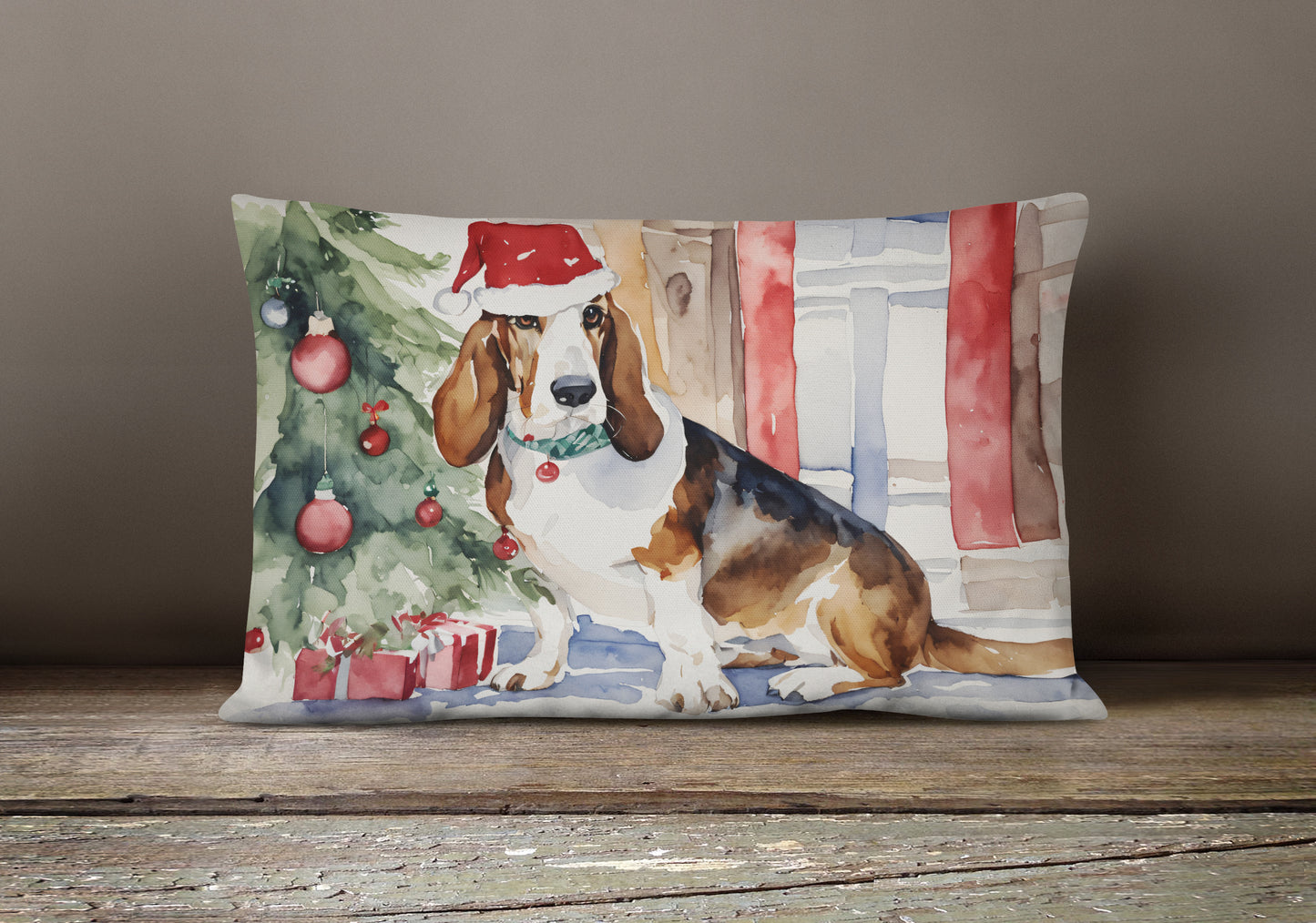 Basset Hound Christmas Throw Pillow