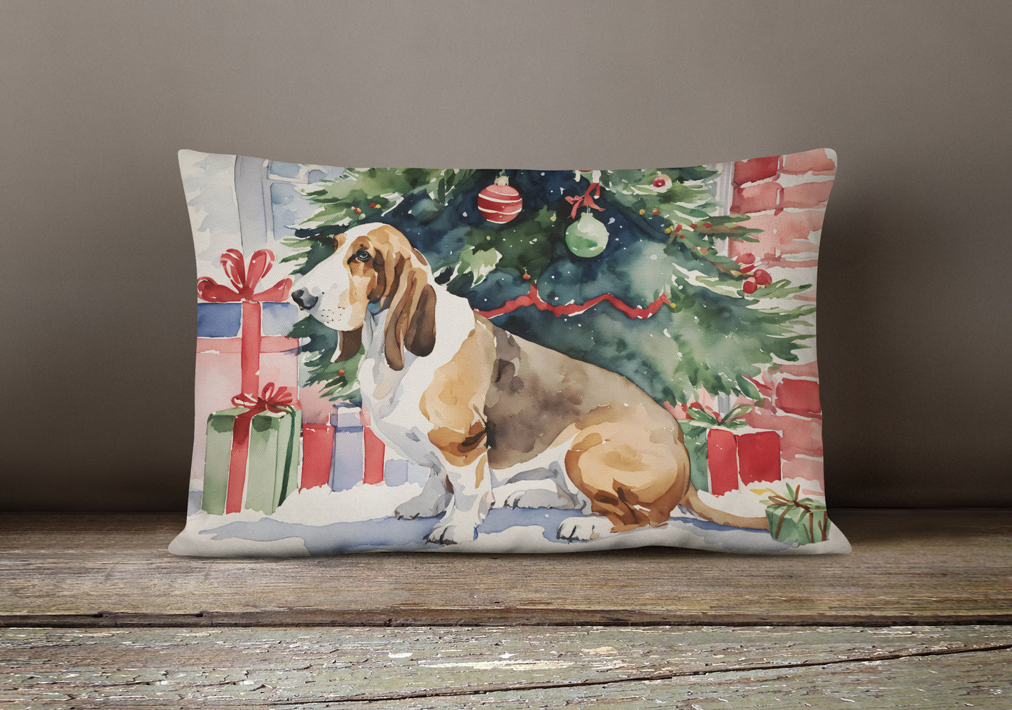 Basset Hound Christmas Throw Pillow