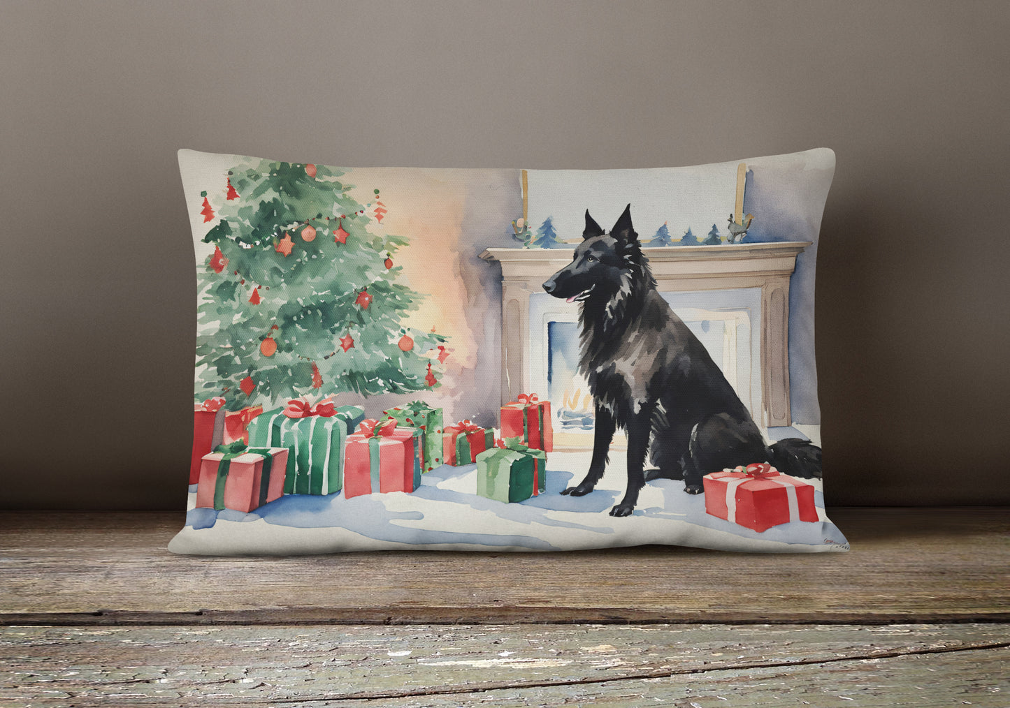 Belgian Sheepdog Christmas Throw Pillow