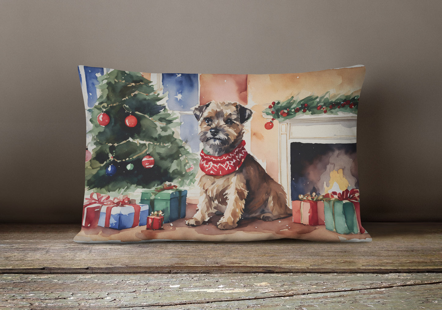 Border Terrier Christmas Throw Pillow