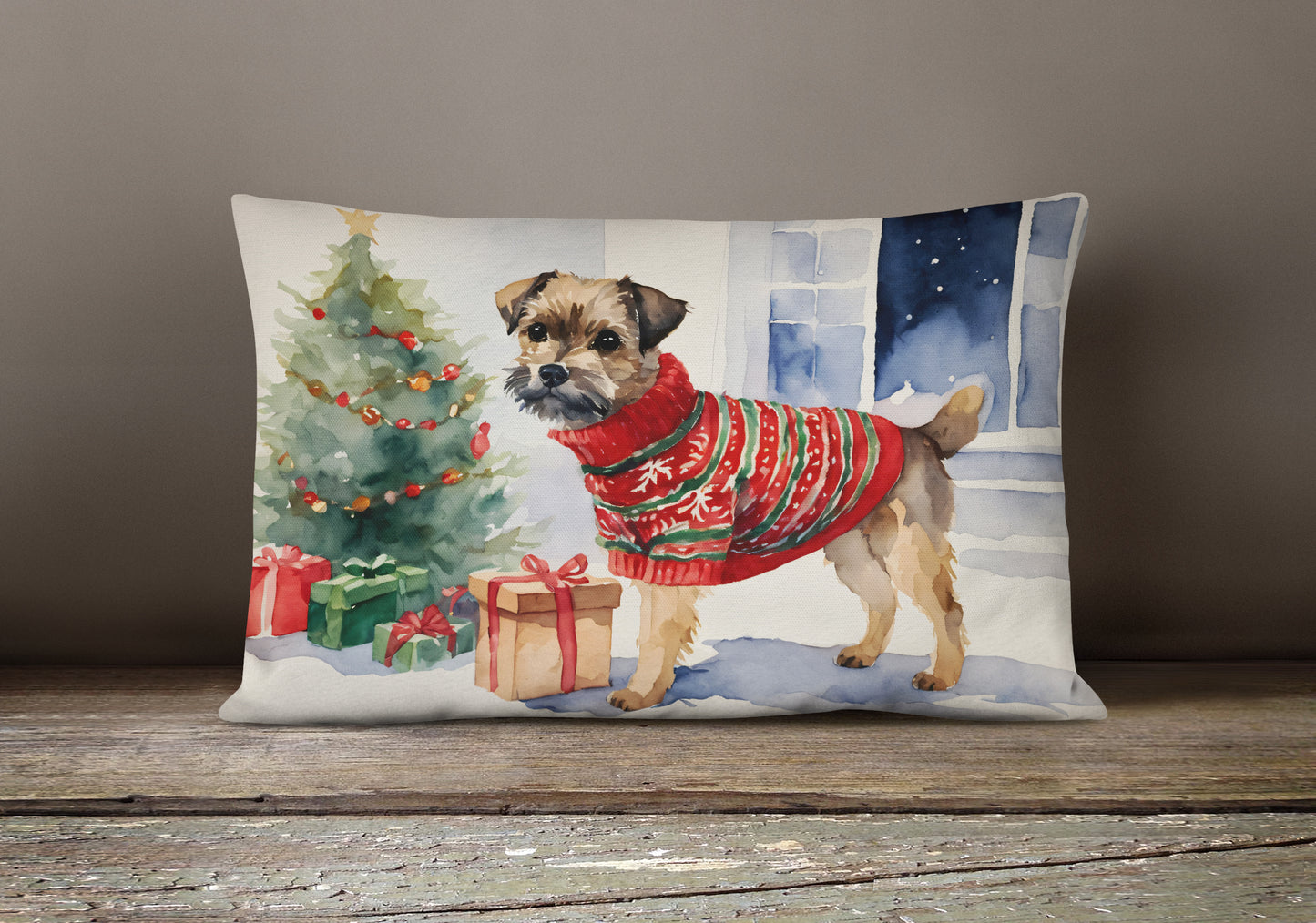 Border Terrier Christmas Throw Pillow