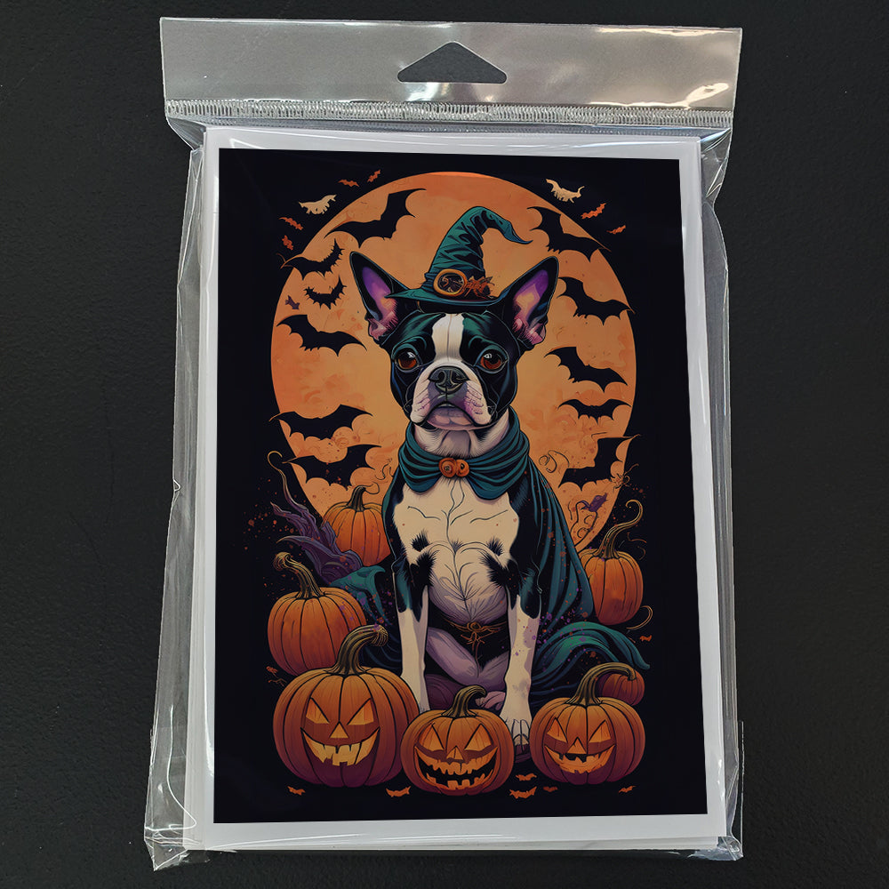 Boston Terrier Witchy Halloween Greeting Cards and Envelopes Pack of 8