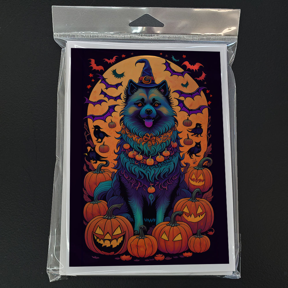 Keeshond Witchy Halloween Greeting Cards and Envelopes Pack of 8