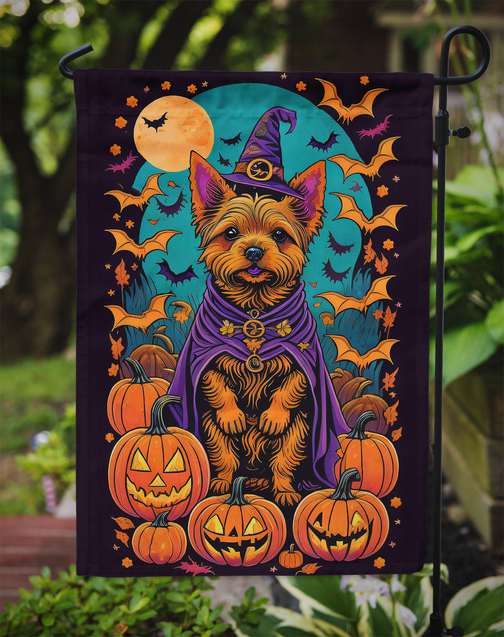 Norwich Terrier Witchy Halloween Garden Flag
