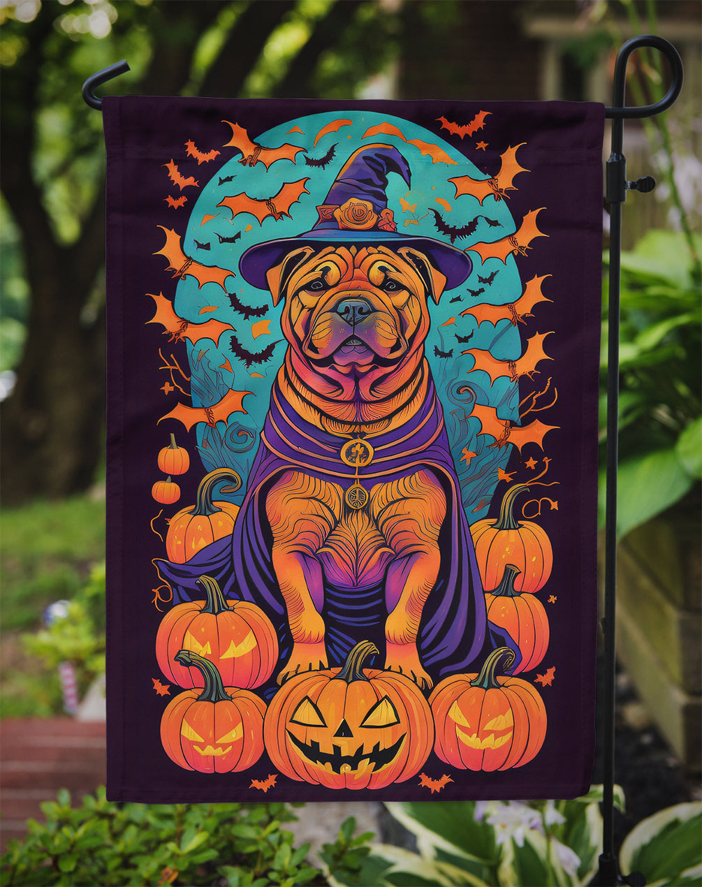 Shar Pei Witchy Halloween Garden Flag