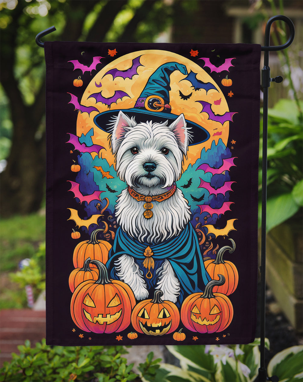 Westie Witchy Halloween Garden Flag