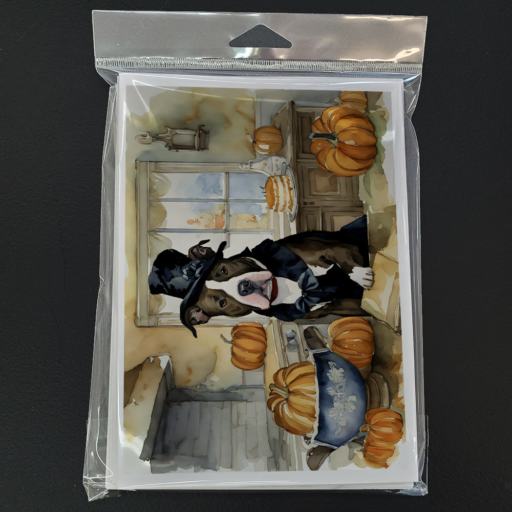 Pit Bull Terrier Fall Kitchen Pumpkins Greeting Cards and Envelopes Pack of 8