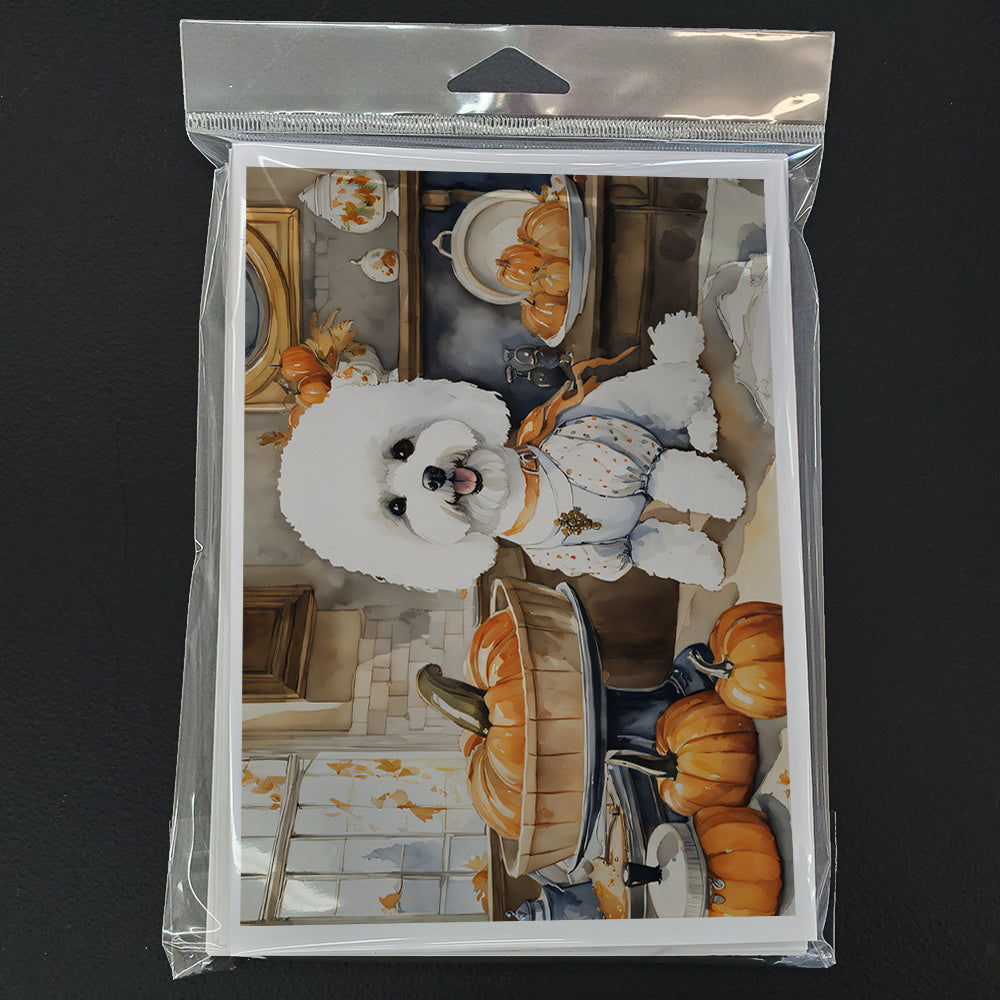 Bichon Frise Fall Kitchen Pumpkins Greeting Cards and Envelopes Pack of 8