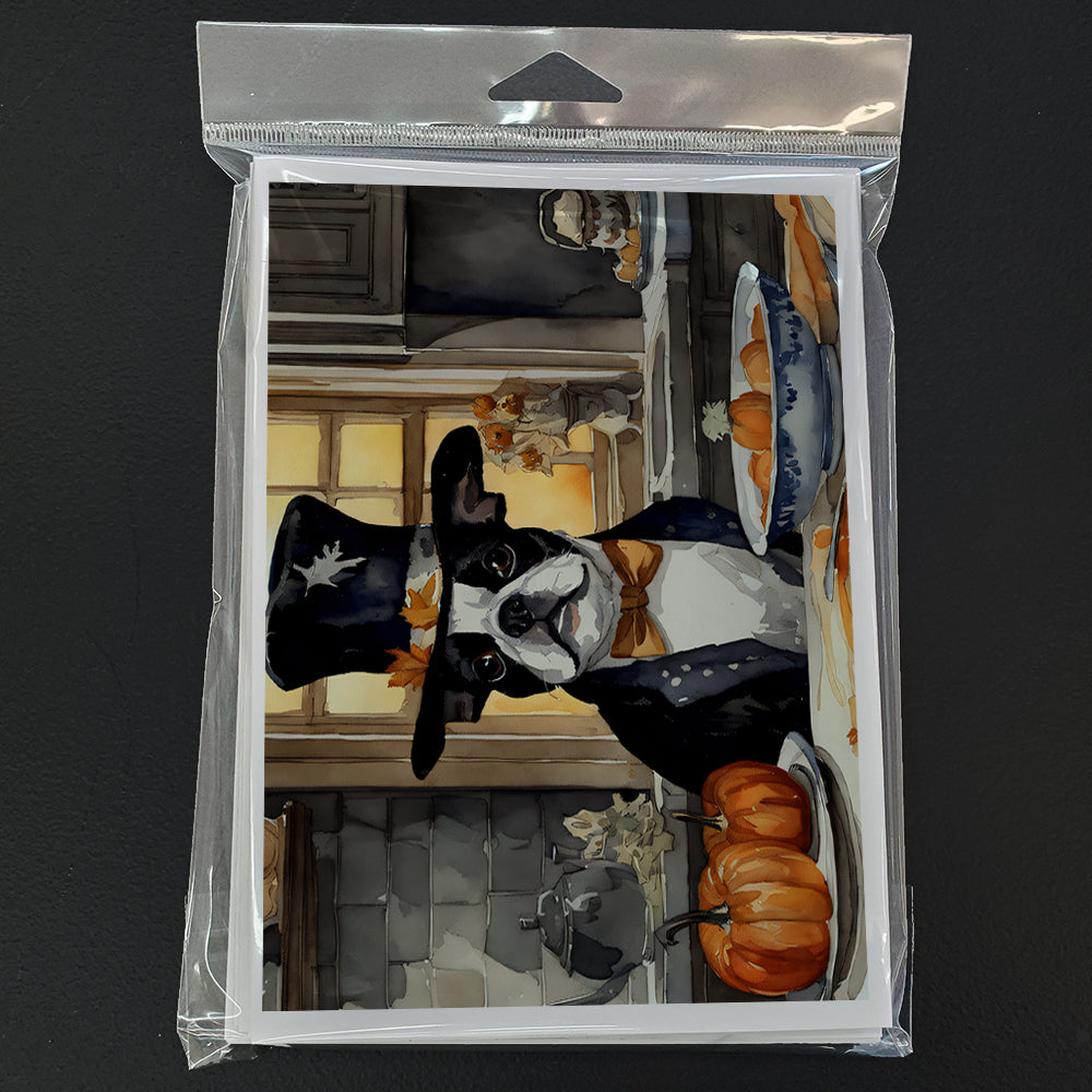 Boston Terrier Fall Kitchen Pumpkins Greeting Cards and Envelopes Pack of 8