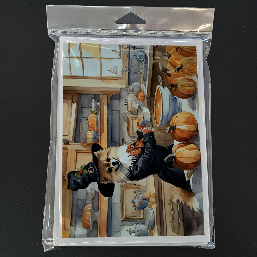 Pomeranian Fall Kitchen Pumpkins Greeting Cards and Envelopes Pack of 8