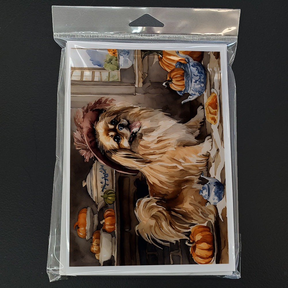Tibetan Spaniel Fall Kitchen Pumpkins Greeting Cards and Envelopes Pack of 8