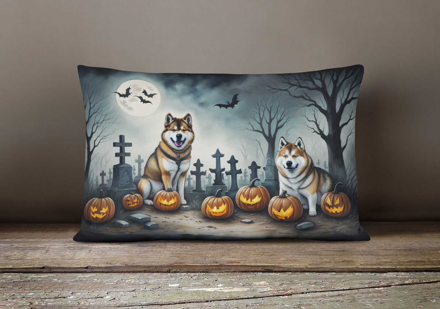 Akita Spooky Halloween Throw Pillow