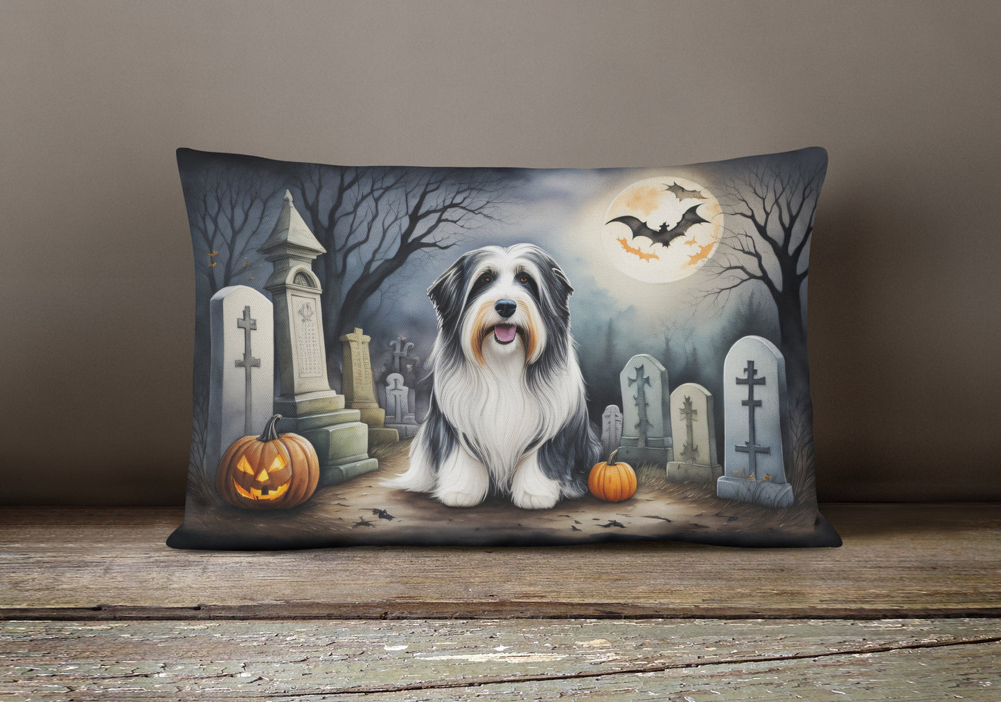 Bearded Collie Spooky Halloween Throw Pillow