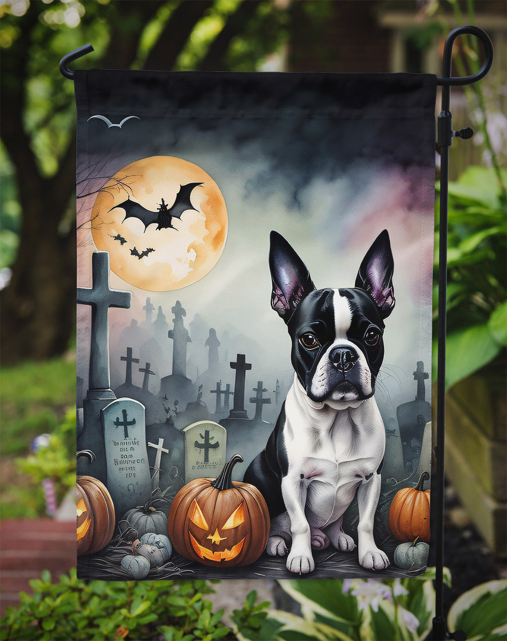 Boston Terrier Spooky Halloween Garden Flag