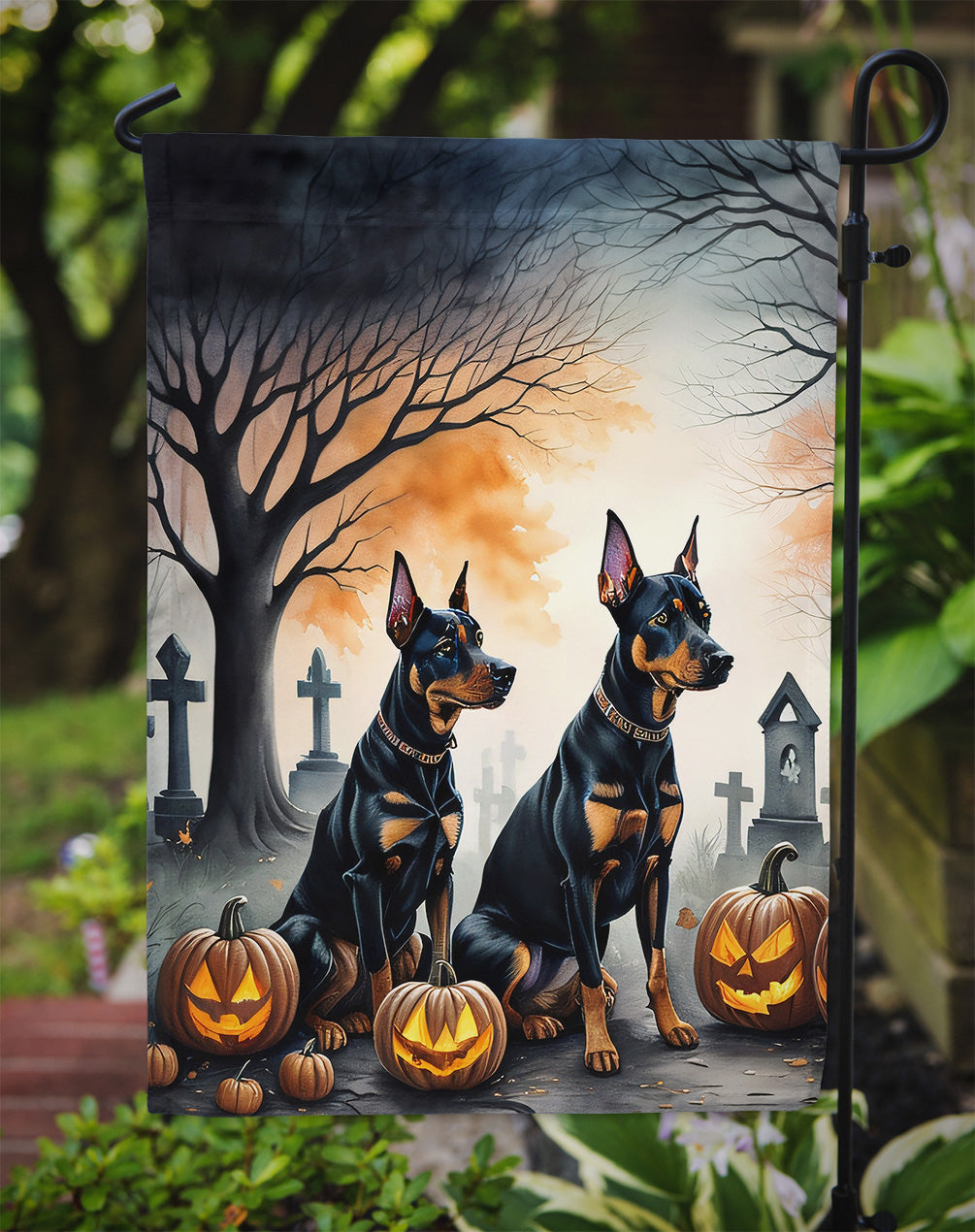 Doberman Pinscher Spooky Halloween Garden Flag