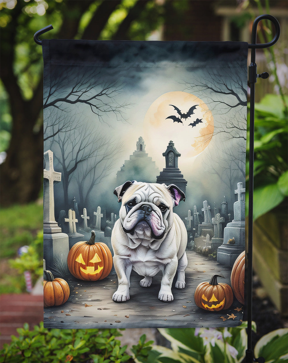 English Bulldog Spooky Halloween Garden Flag