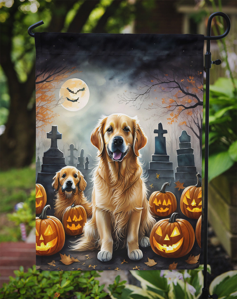 Golden Retriever Spooky Halloween Garden Flag