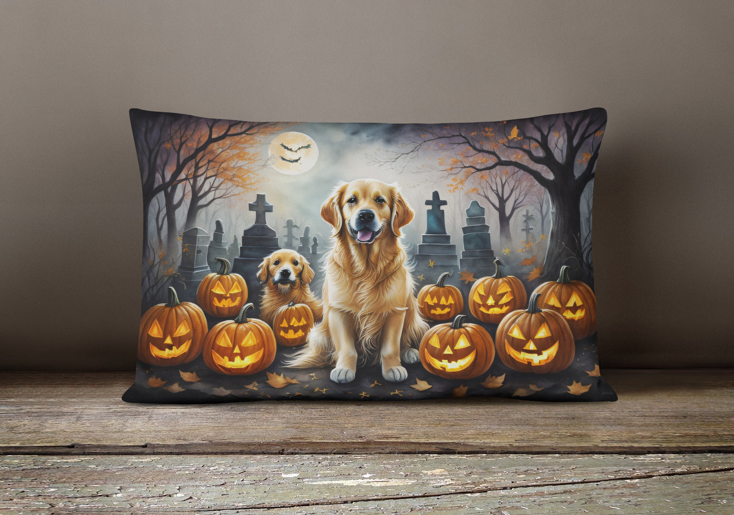 Golden Retriever Spooky Halloween Throw Pillow